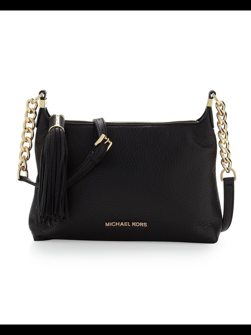 Michael Kors Black Pebbled Leather Crossbody with Gold Chain and Tassel